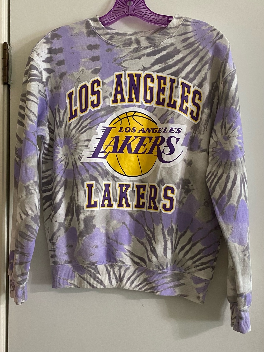 Hybrid Apparel Gray & White and purple Los Angeles Lakers Crewneck Sweatshirt